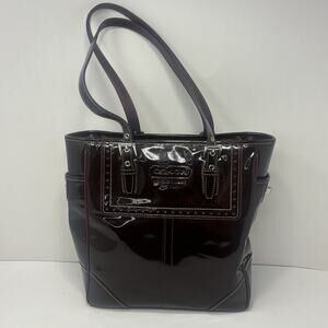 Coach Leatherware Gallery Wingtip Patent Leather Tote/Shoulder Bag -Burgundy